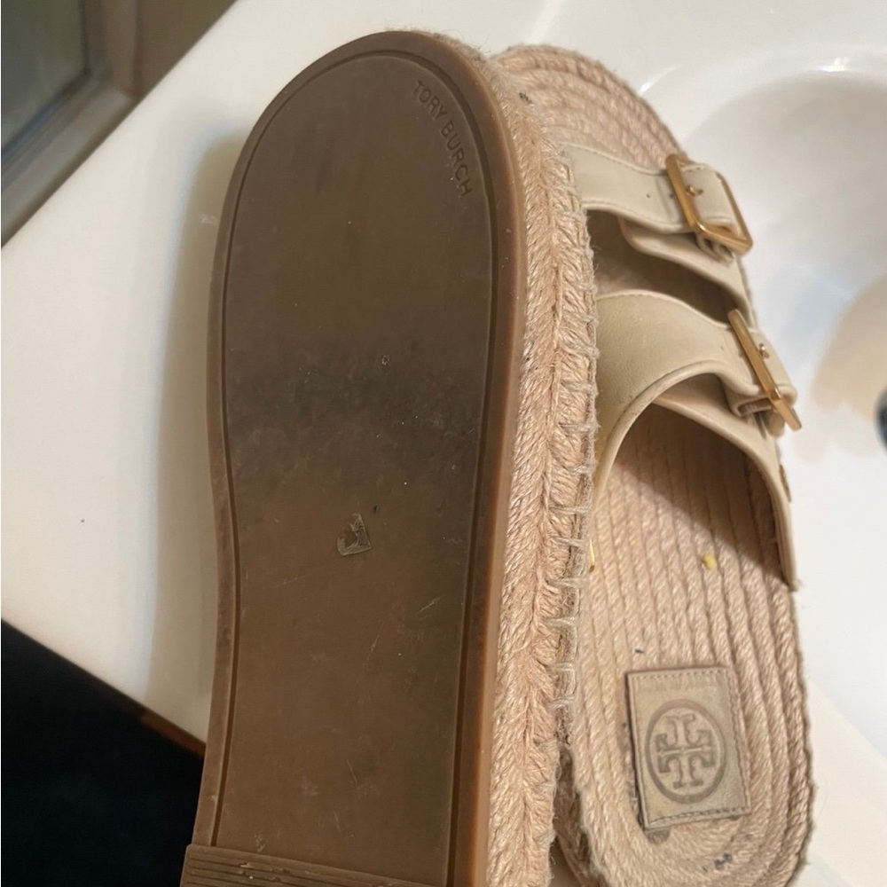 Tory Burch Cream Espadrille Sandals with Gold Accents - Picture 4 of 4